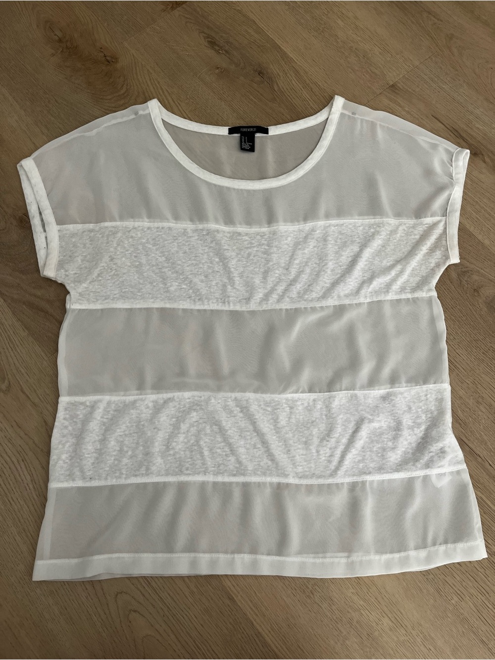Forever 21 Sheer Stripe Short-Sleeve Women's Top - White